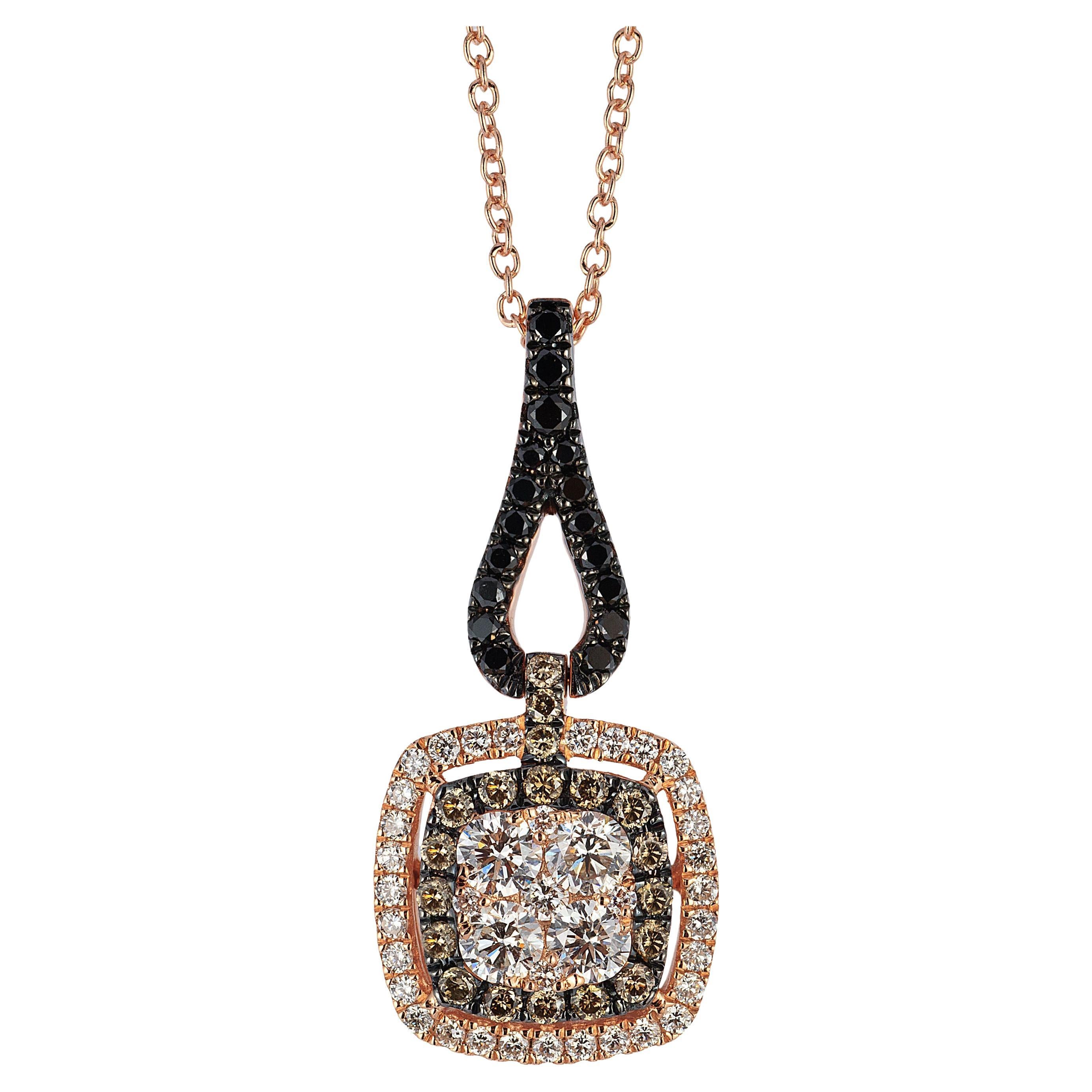 LeVian Collier pendentif joli en or rose 14 carats avec diamants ronds brun chocolat et noirs