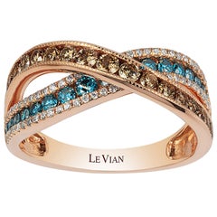 LeVian 14K Rose Gold Round Chocolate Brown Blue Diamond Fancy Cocktail Ring