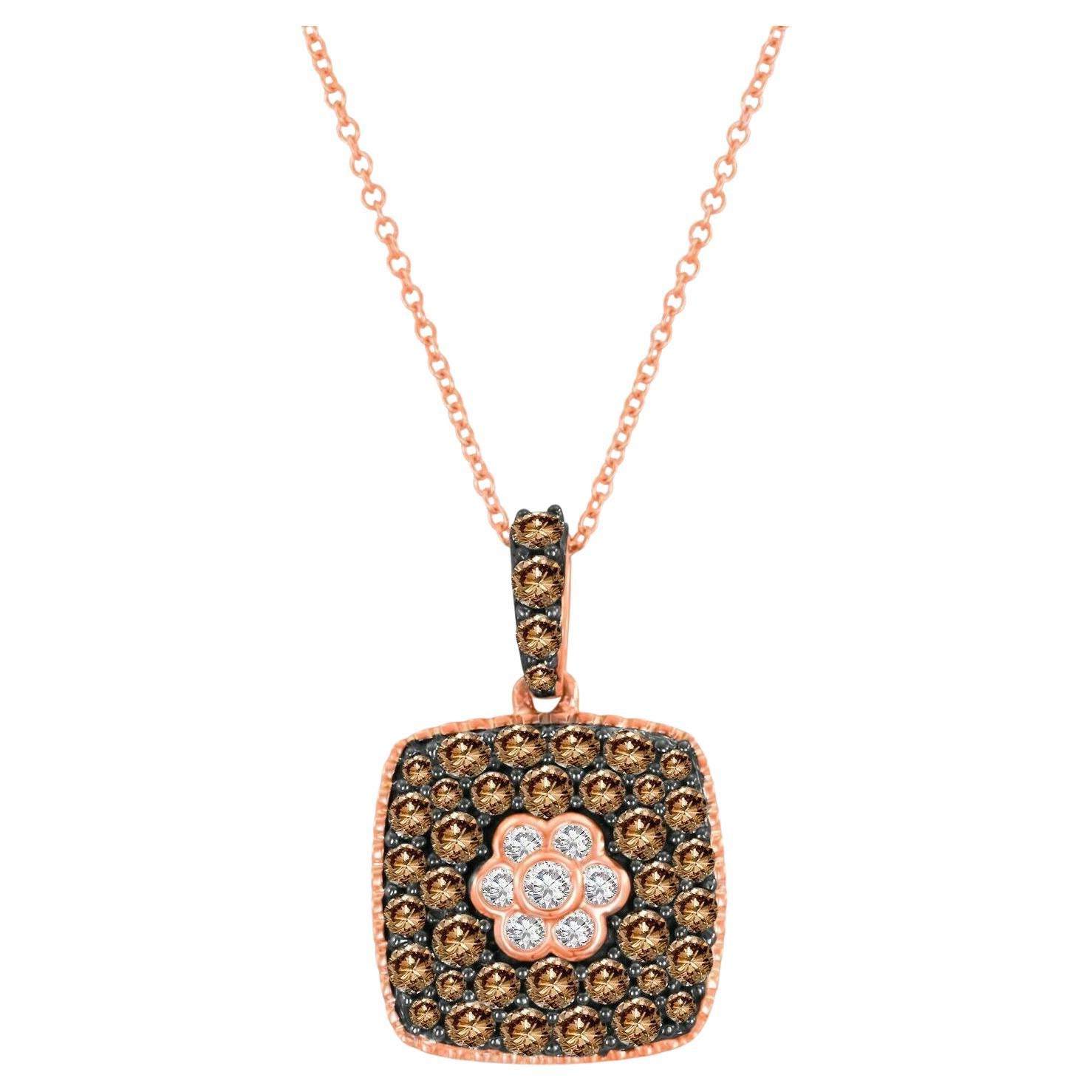 LeVian Magnifique collier pendentif en or rose 14 carats avec diamants ronds brun chocolat