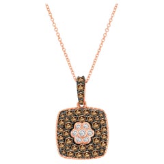 LeVian 14K Rose Gold Round Chocolate Brown Diamond Beautiful Pendant Necklace