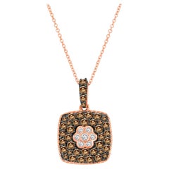 LeVian 14K Rose Gold Round Chocolate Brown Diamond Beautiful Pendant Necklace