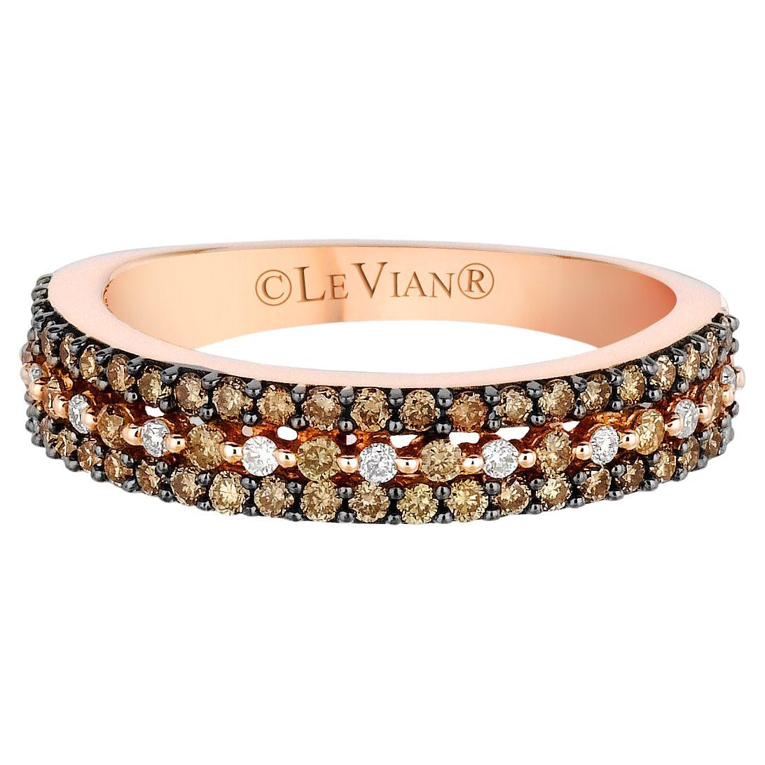 LeVian 14K Rose Gold Round Chocolate Brown Diamond Classic Fancy Cocktail Ring For Sale