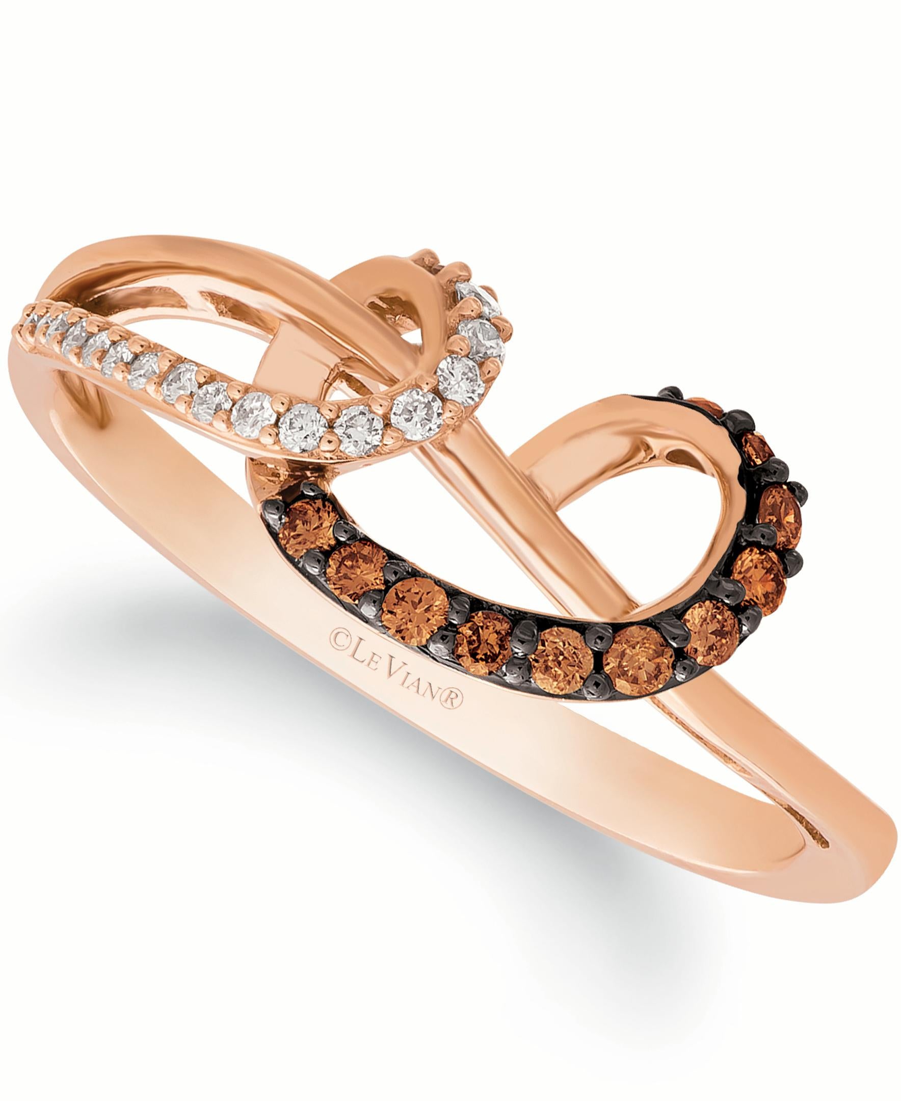 LeVian 14K Rose Gold Round Chocolate Brown Diamond Classic Pretty Cocktail Ring

