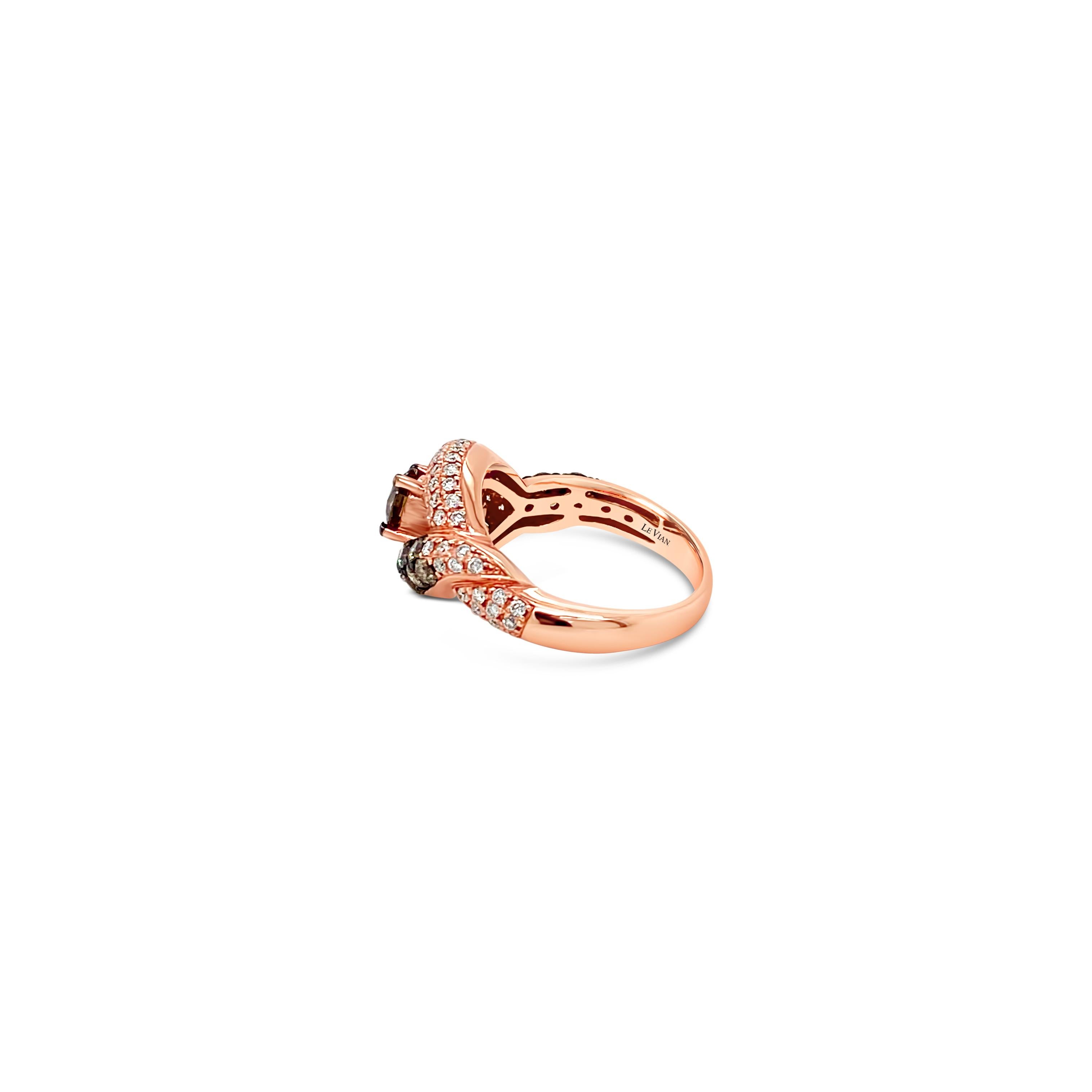 LeVian 14K Rose Gold Round Chocolate Brown Diamond Eye Shape Cocktail Ring In New Condition For Sale In Great Neck, NY