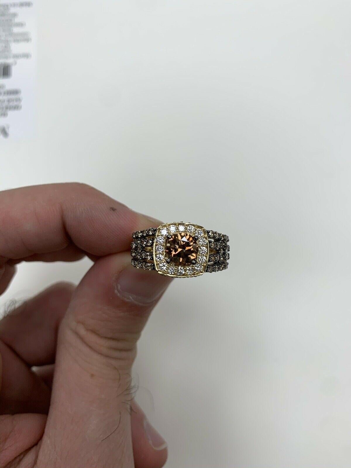 LeVian 14K Rose Gold Round Chocolate Brown Diamond Fancy Bridal Wedding Ring