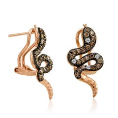 Magnifiques et jolies boucles d'oreilles LeVian en or rose 14 carats avec diamants ronds brun chocolat
