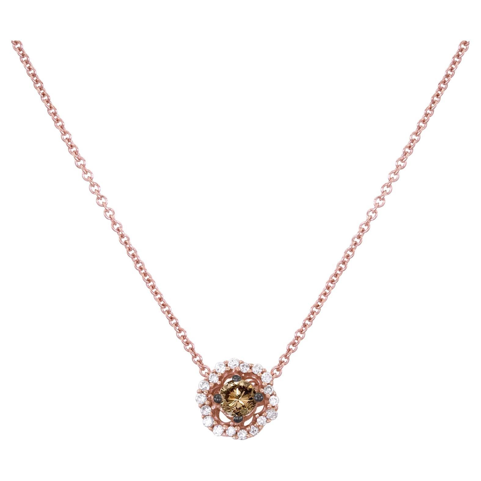 LeVian Collier à pendentif en or rose 14 carats avec halo de diamants ronds brun chocolat élégant