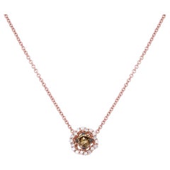 LeVian Collier à pendentif en or rose 14 carats avec halo de diamants ronds brun chocolat élégant