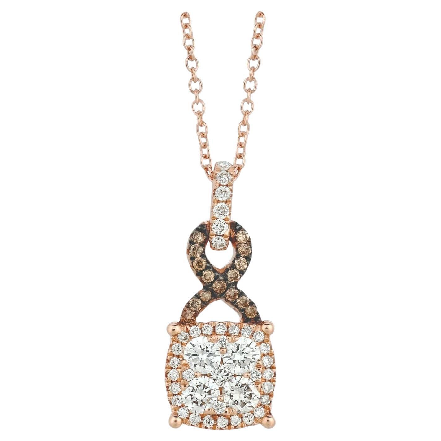 Le Vian 14K Rose Gold Round Chocolate Brown Diamonds Cluster Pendant Necklace For Sale