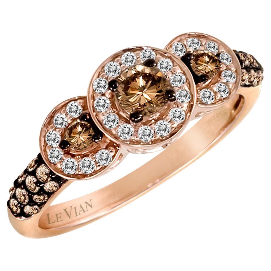 Levian Bague cocktail joliment élégante en or rose 14 carats avec diamants ronds brun chocolat en vente