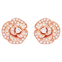 LeVian 14K Rose Gold Round Diamond Beautiful Classic Flower Petal Earrings