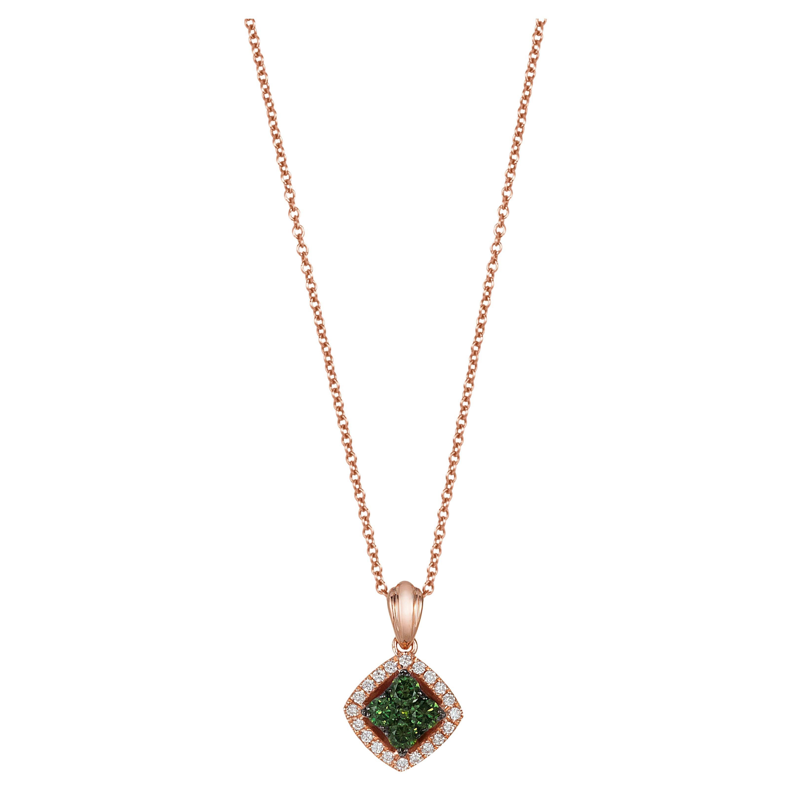 LeVian 14K Rose Gold Round Green Diamond Beautiful Fancy Pretty Pendant Necklace For Sale