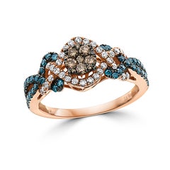 LeVian 14K Rose Gold Round Iced Blue Chocolate Brown Diamonds Cocktail Ring