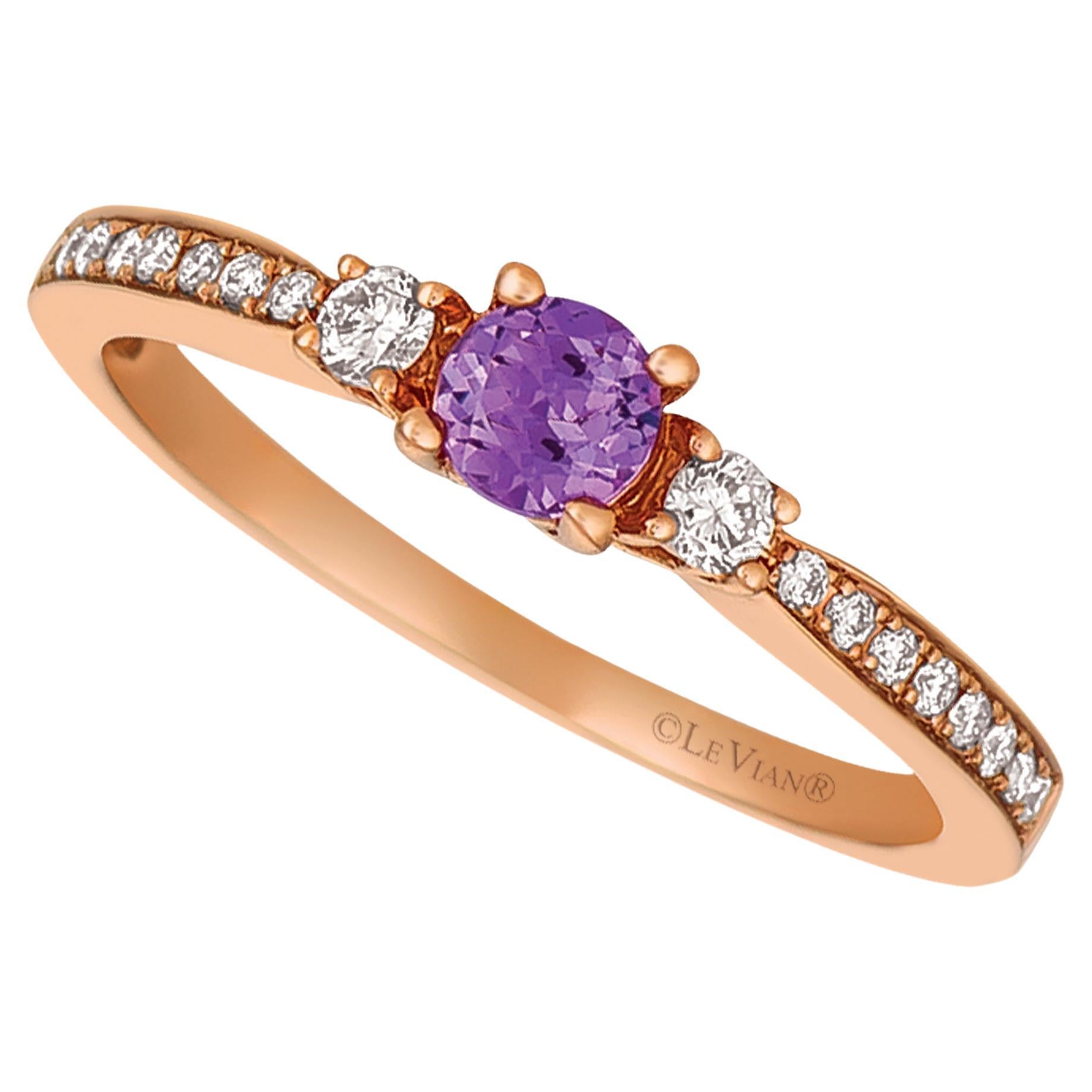 Le Vian 14K Rose Gold Round Purple Amethyst Diamond Three Stone Ring