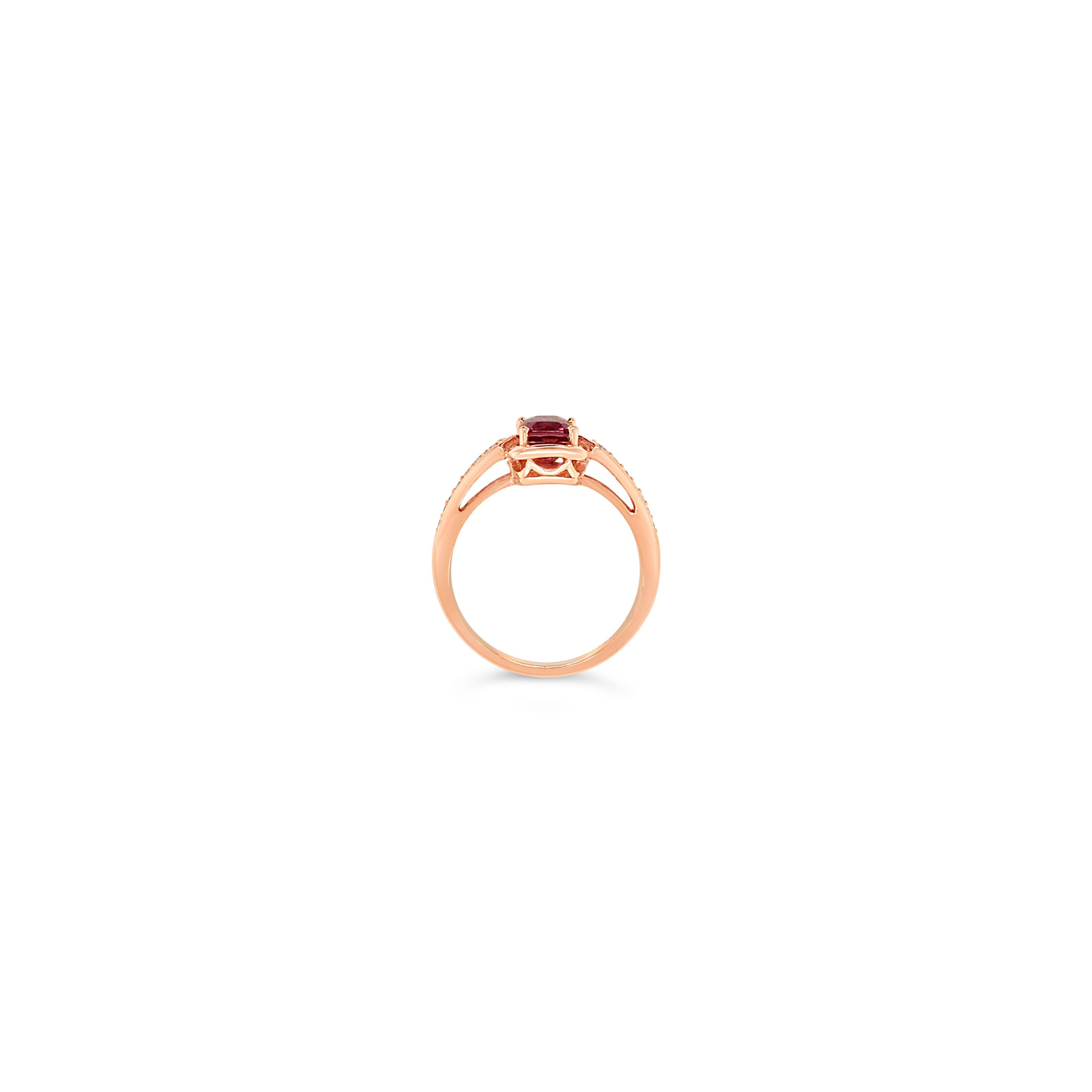 LeVian 14K Rose Gold Rubellite Gemstone Round Diamond Cocktail Classic Halo Ring In New Condition For Sale In Great Neck, NY