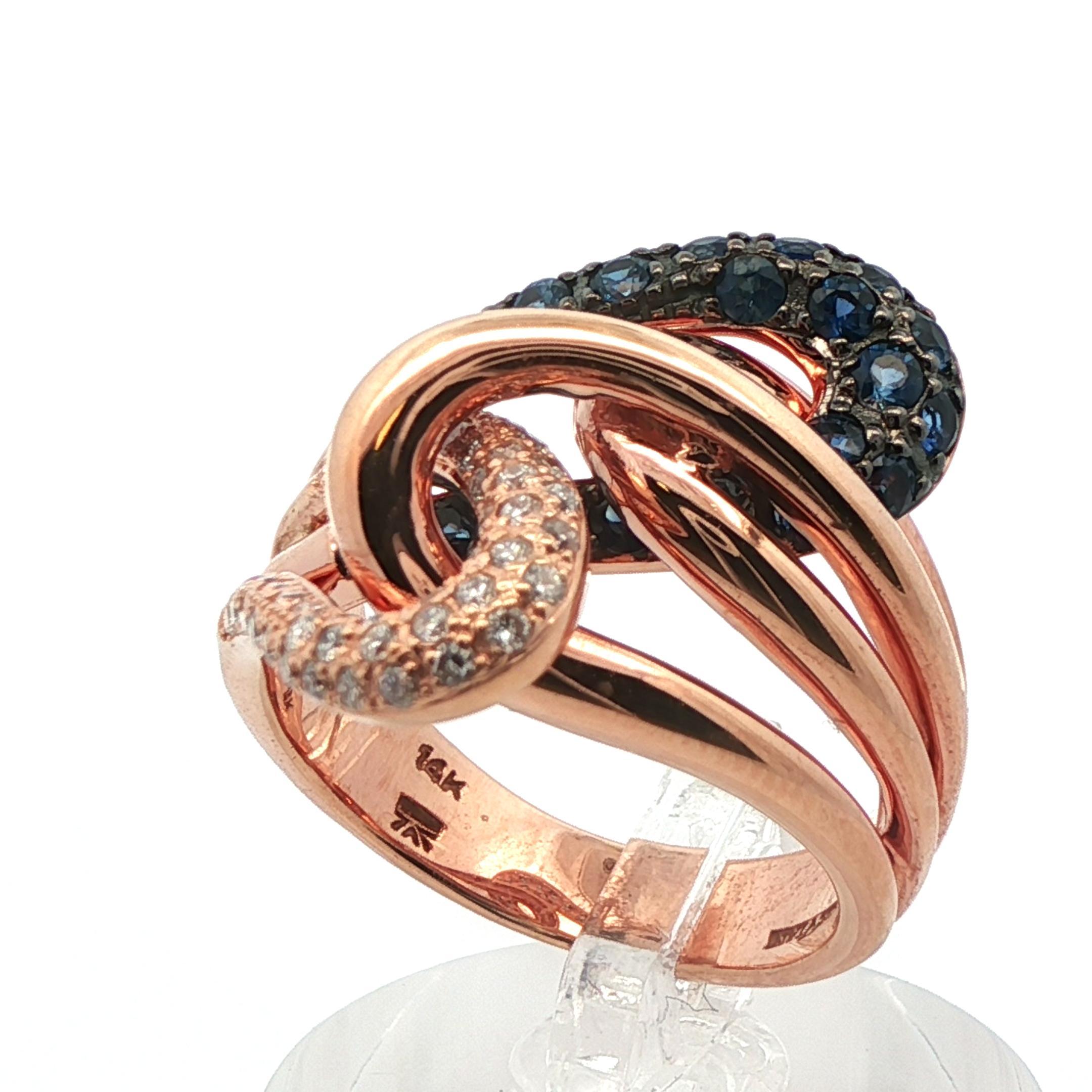 Anillo Levian de Zafiro y Diamante en Oro Rosa de 14k Corte redondo en venta