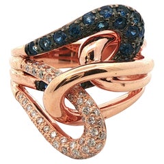 Anello Levian in oro rosa 14k con zaffiro e diamanti