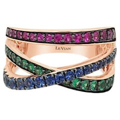 LeVian 14K Rose Gold Sapphire Emerald Ruby Fancy Classic Crossover Cocktail Ring