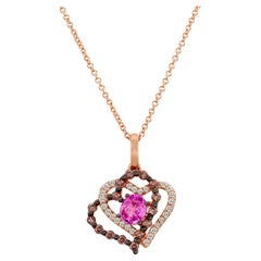 Levian 14K Rose Gold Sapphire Round Brown Chocolate Diamond Pendant Necklace