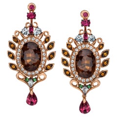 Le Vian Ohrringe, 14 Karat Roségold Rauchquarz Rhodolith Topas Tsavorit Citrin