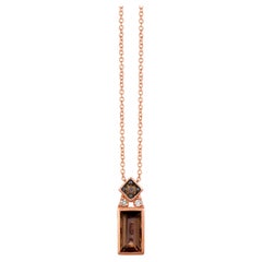 LeVian 14K Rose Gold Smoky Quartz Round Chocolate Brown Diamond Pendant Necklace
