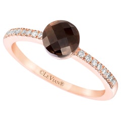 LeVian 14K Rose Gold Smoky Quartz Round Diamond Beautiful Classic Cocktail Ring