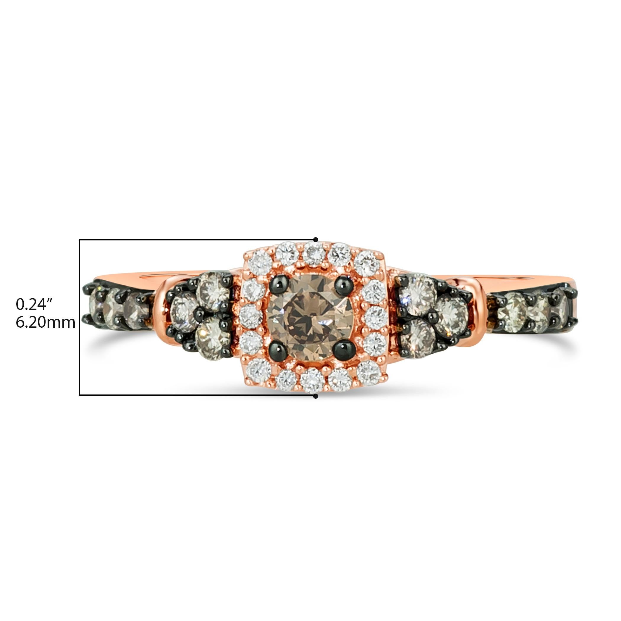 LeVian 14K Rose Gold White/Chocolate Diamond Halo Fashion Ring - Size 6.5