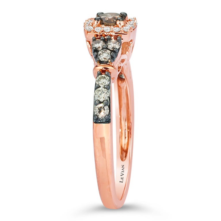 LeVian 14K Rose Gold White/Chocolate Diamond Halo Fashion Ring at