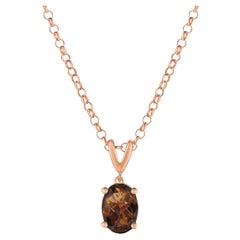 LeVian 14K Smoky Quartz Pendant Rose Gold Plated Sterling Silver Cable Chain