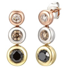 LeVian 14K Tri-Color Gold Round Black Nude Chocolate Brown Diamond Earrings