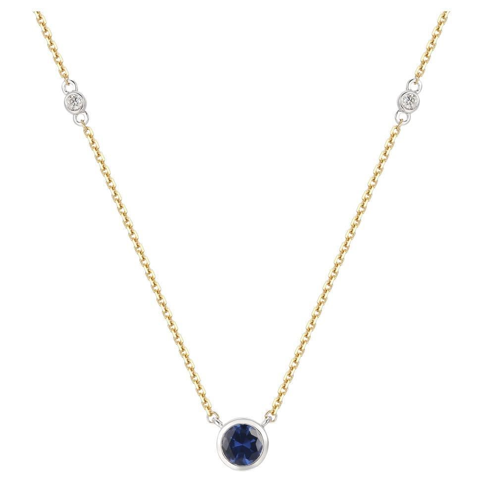 LeVian 14K Two-Tone Gold Blue Sapphire Round Diamond Fancy Pendant Necklace For Sale