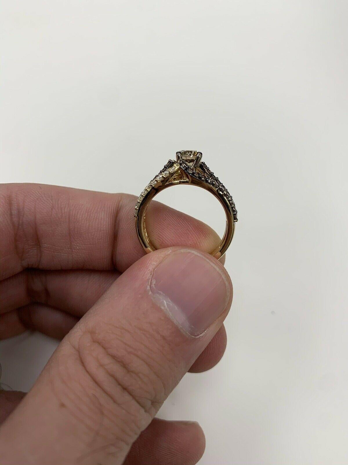 Le Vian 14K Two-Tone Gold Round Chocolate Brown Diamond Bridal Wedding Ring In New Condition For Sale In Great Neck, NY