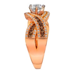 LeVian 14K Two-Tone Gold Round Chocolate Brown Diamond Wavy Bridal Wedding Ring