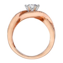 Braut-/Ehering, 14 Karat zweifarbiges Gold, runde schokoladenbraune Diamanten, wellenförmig