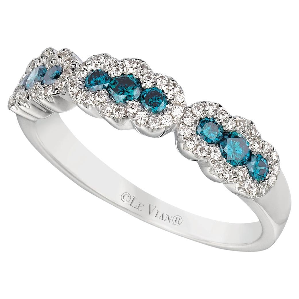 Le Vian 14K White Gold 1 2 Cttw Blue White Diamond Three Halo Ring For Sale