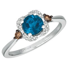Levian 14K White Gold 3 4 Blue Topaz 1 10 White Chocolate Diamond Ring S5