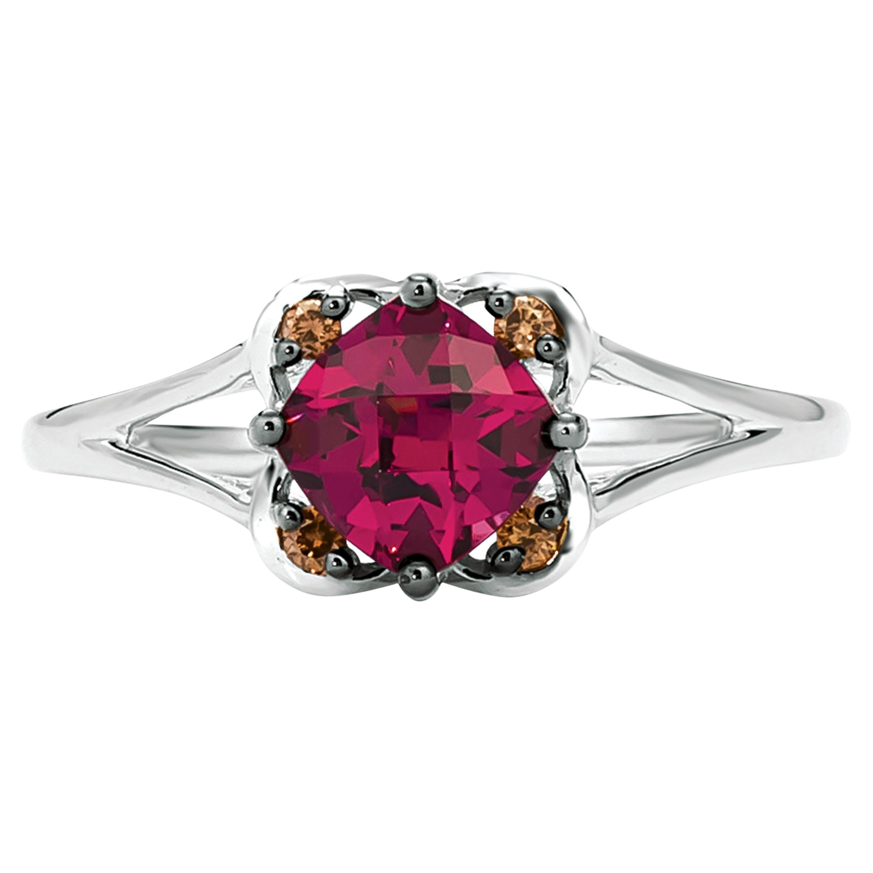 LeVian 14K White Gold 3/4 Ct Rhodolite and Chocolate Diamond