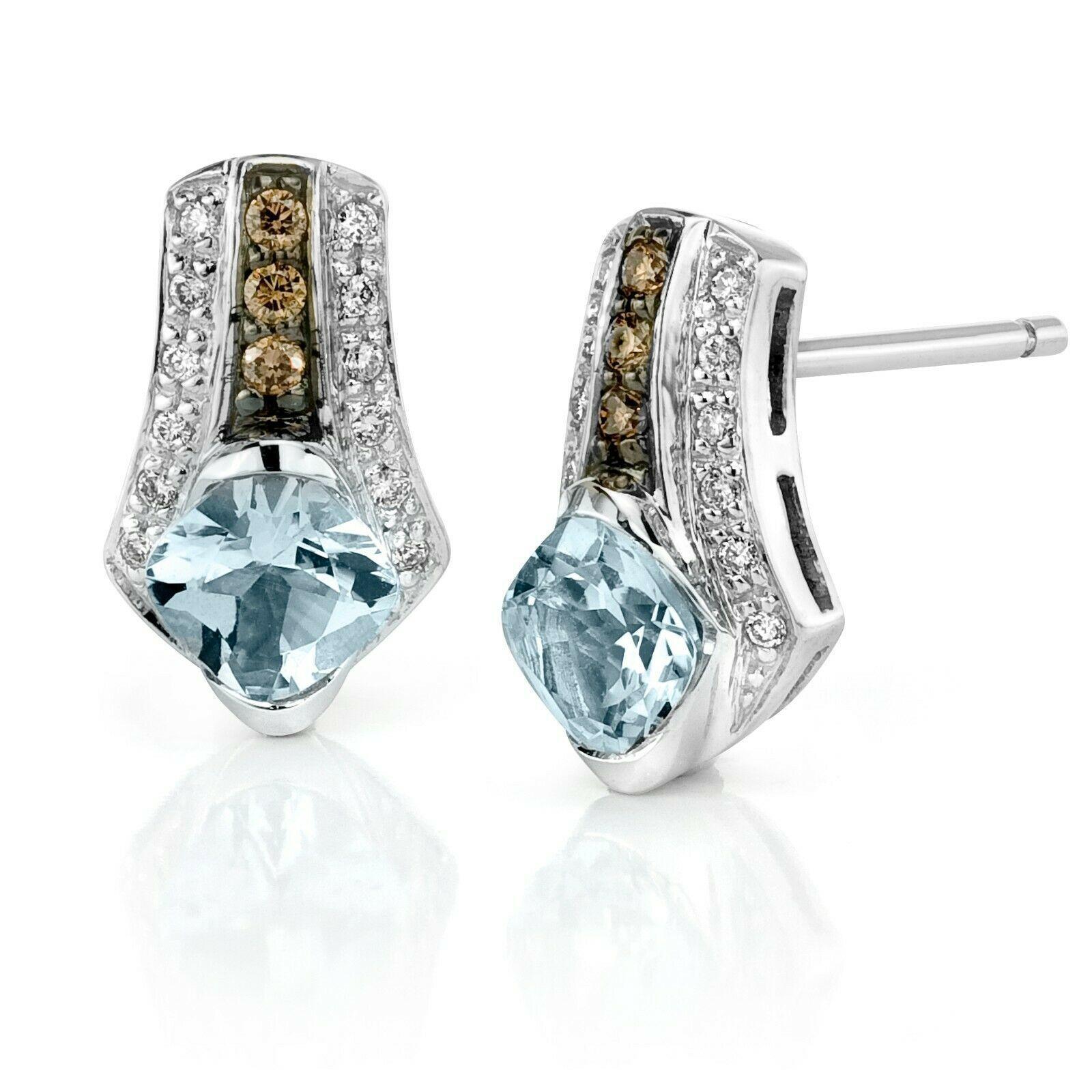 Le Vian 14K White Gold Aquamarine Brown Diamonds White Diamonds Earrings For Sale