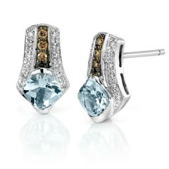 Le Vian 14K White Gold Aquamarine Brown Diamonds White Diamonds Earrings