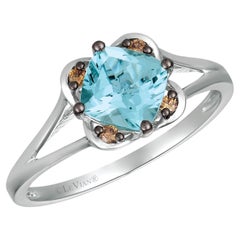 Levian 14K White Gold Aquamarine Chocolate Diamond Split Shank Ring Size 4.75