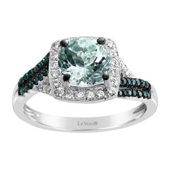 Anello da cocktail LeVian in oro bianco 14 carati con acquamarina rotonda e diamanti blu, fantasia e bellezza