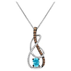 Levian 14K White Gold Aquamarine Round Chocolate Brown Diamond Pendant Necklace