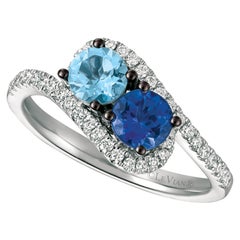 Anello cocktail classico LeVian in oro bianco 14 carati con acquamarina e tanzanite, diamanti rotondi