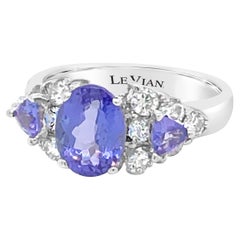 LeVian 14K Oro Blanco Azul Púrpura Tanzanita Piedra Preciosa Anillo de Cóctel