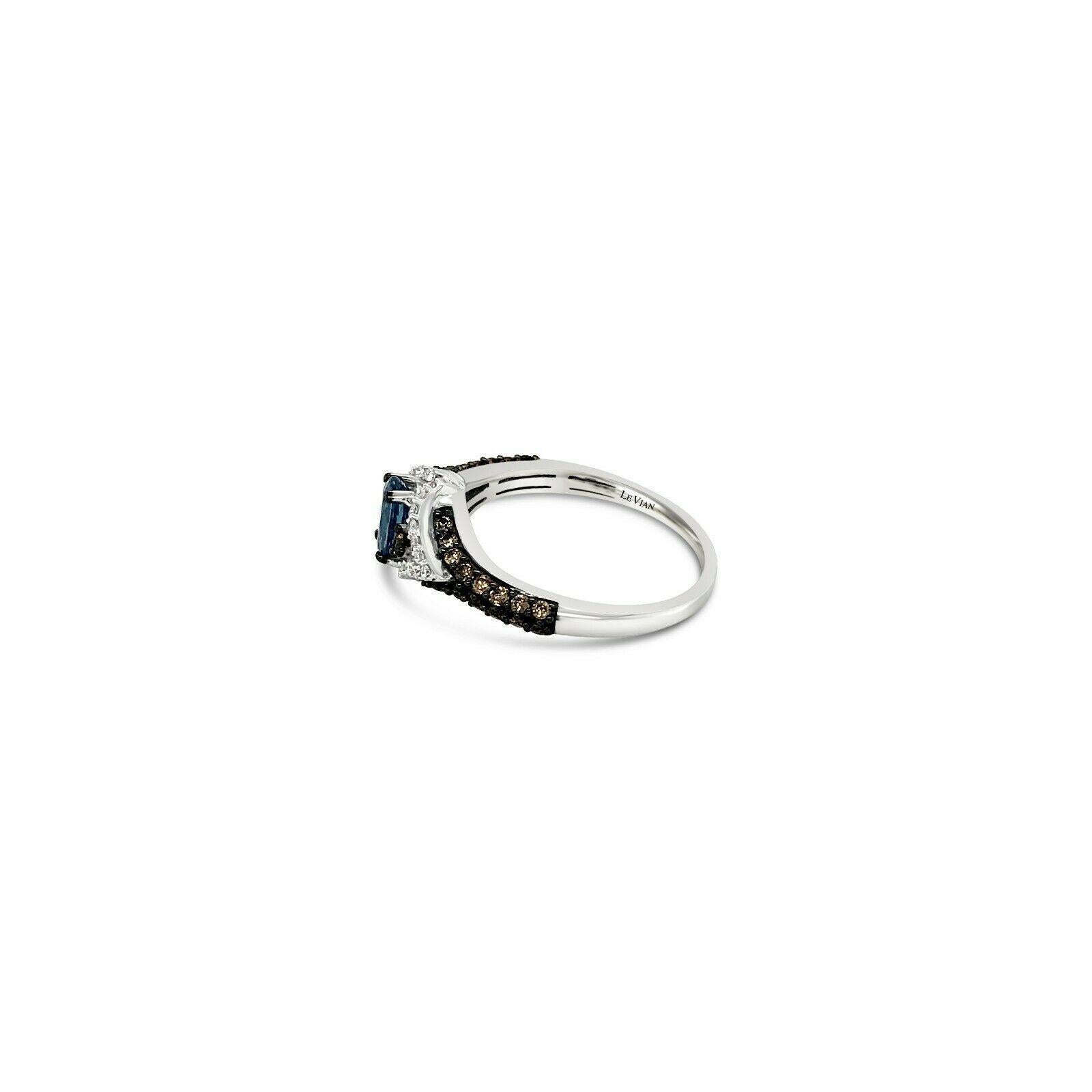 Women's or Men's LeVian 14K White Gold Blue Sapphire Chocolate Brown Round Diamond Cocktail Ring For Sale