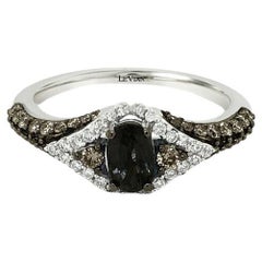 LeVian 14K White Gold Blue Sapphire Chocolate Brown Round Diamond Cocktail Ring