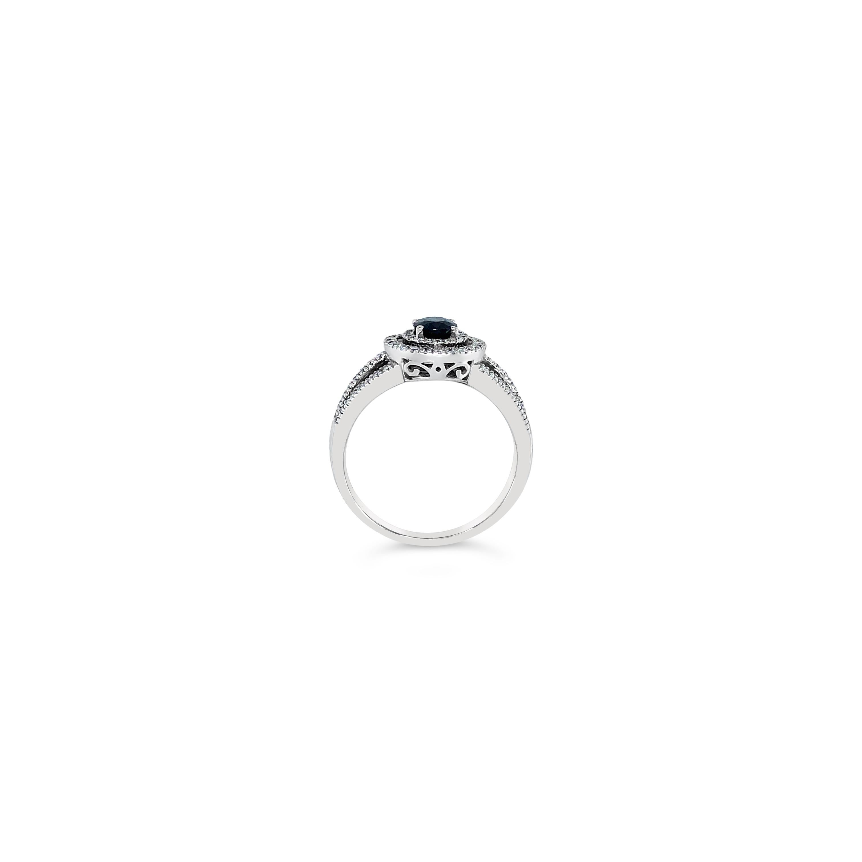 Women's LeVian 14K White Gold Blue Sapphire Round Diamond Double Halo Cocktail Ring