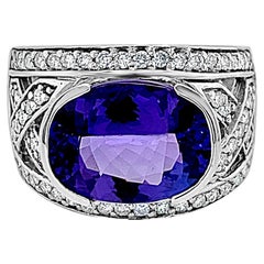 Klassischer hübscher Cocktailring von LeVian, 14 Karat Weißgold, blauer Tansanit, runder Diamant