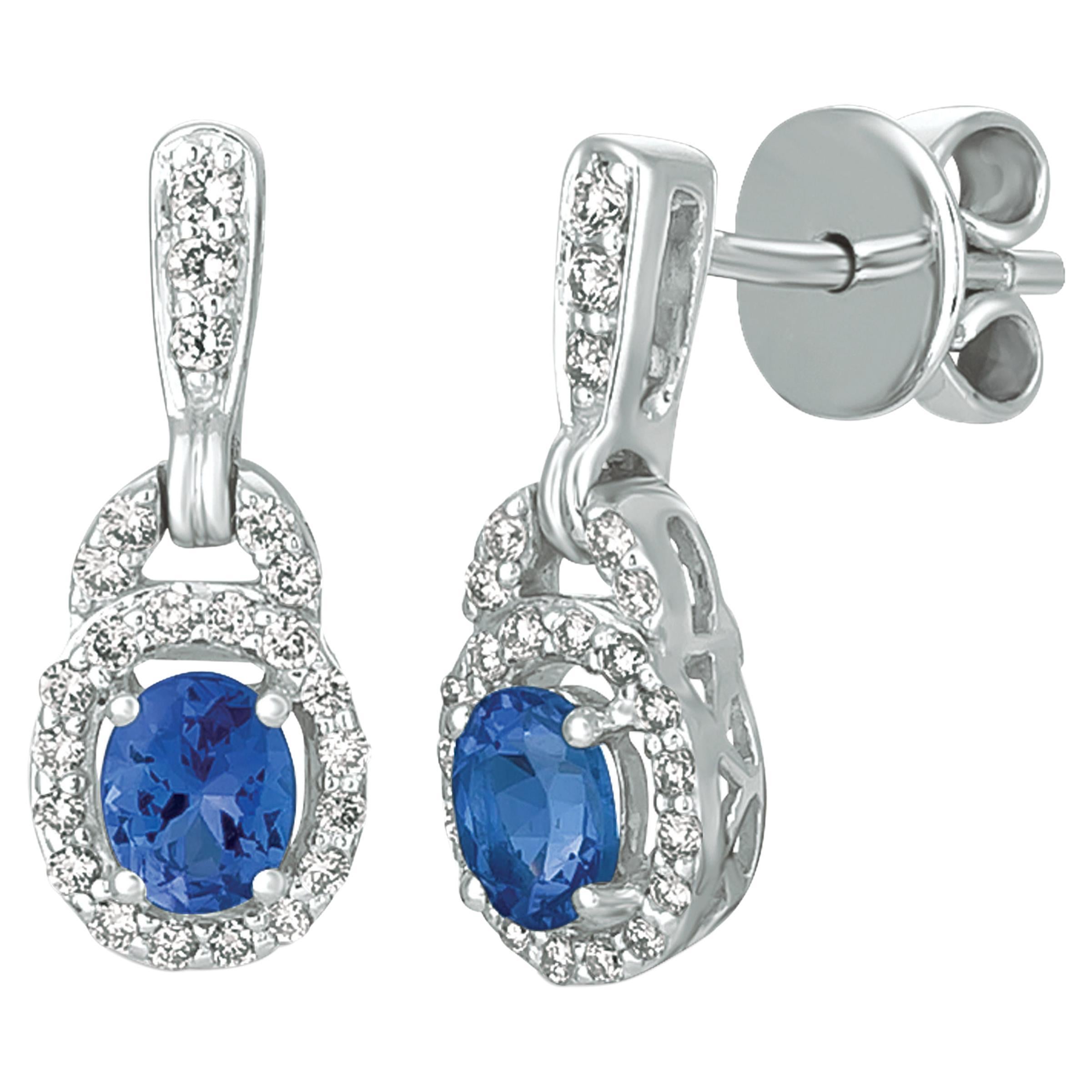 Le Vian 14K White Gold Blue Tanzanite Round Diamonds Fancy Beautiful Earrings For Sale