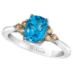Levian 14K White Gold Blue Topaz Chocolate Diamond Flared Ring